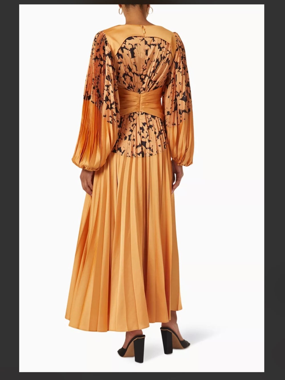Acler Fernlea Golden Pleated Satin Maxi Dress with Black Embellishment - Picture 5 of 10